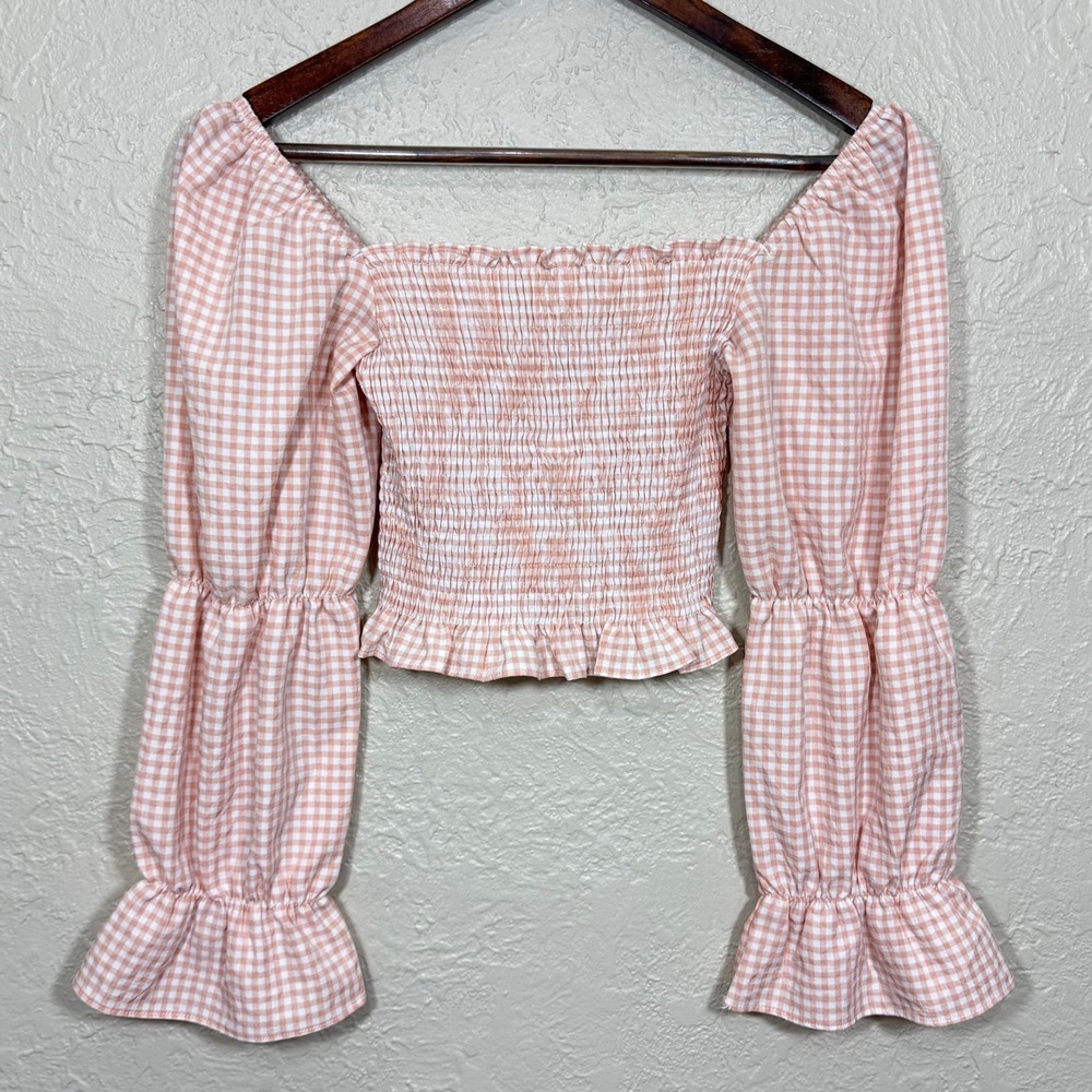Milkmaid Top Small Coquette Cropped Off Shoulder Smocked Blush Powder Garden Y2K